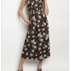 Navy Floral Jumpsuit with ruffle Sleeve